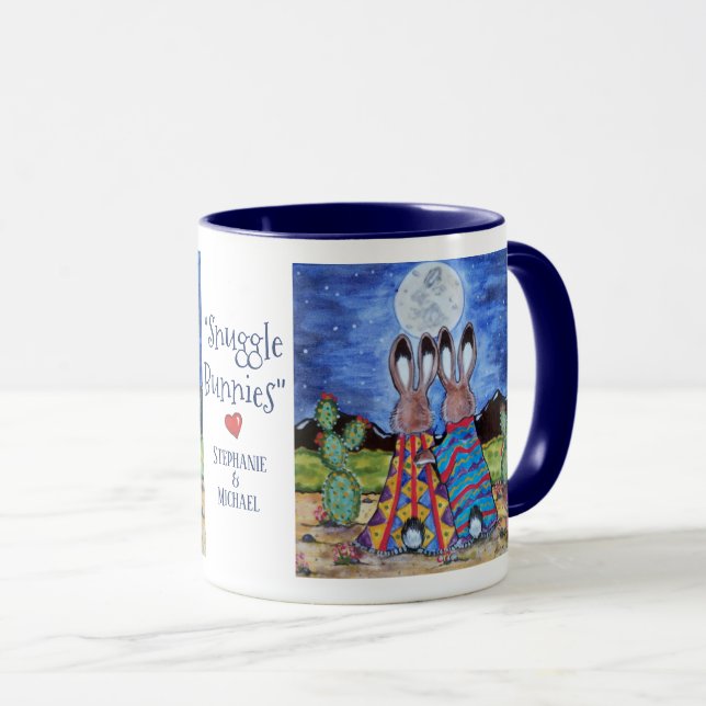 Mug "Bunnies Snuggle" Southwest Rabbit Romance Custom (Devant droit)
