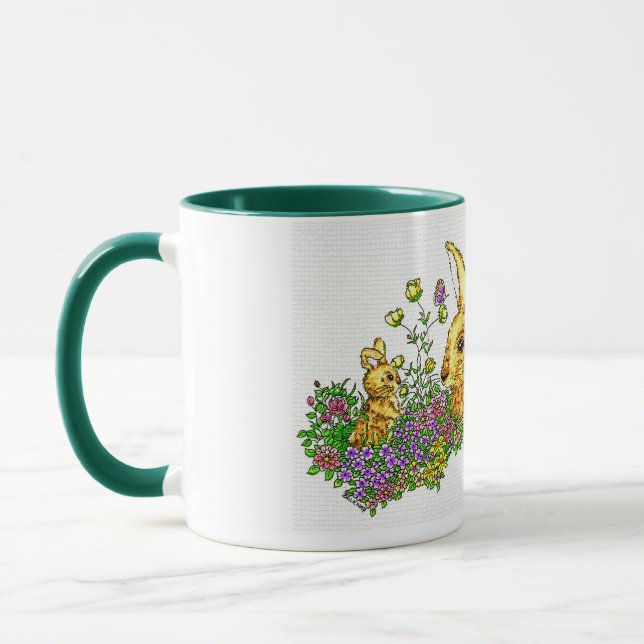 Mug Bunnies Springtime dans un champ de fleurs (Gauche)