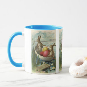 Mug Bunnies vintages de Pâques en bateau avec oeufs de