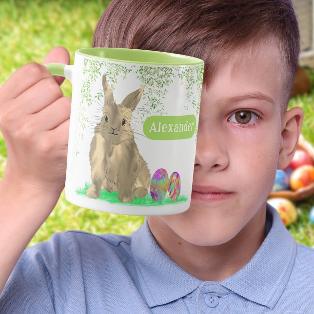 Mug Bunny de Pâques Nom personnalisé (Personalized kids name easter egg hunt brunch cute bunny spring garden party mug)