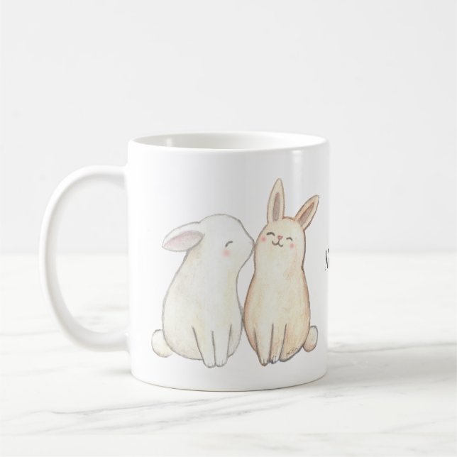 Mug Bunny Kiss mignon Rabbit Kissing Nom personnalisé (Gauche)