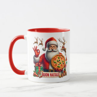 Mug Buon Natale Italian Santa with Pizza & Reindeer