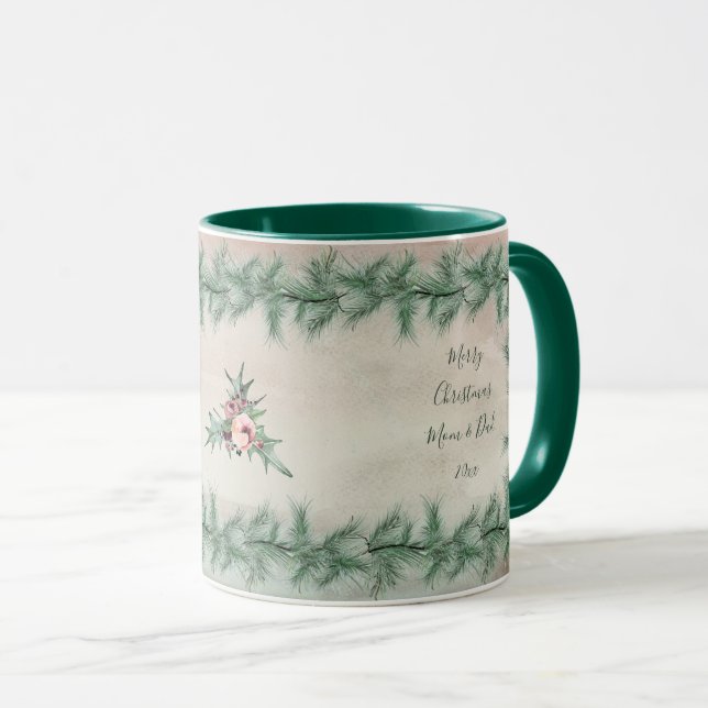 Mug Burgundy Berry Holly Pine Noël (Devant droit)