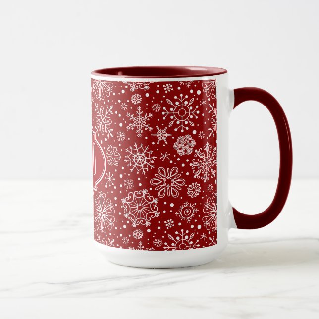 Mug Burgundy Red & White Christmas Snowflakes 2 (Droite)