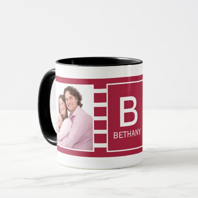 Mug Burgundy Striped Custom Photo Personalised (Devant gauche)