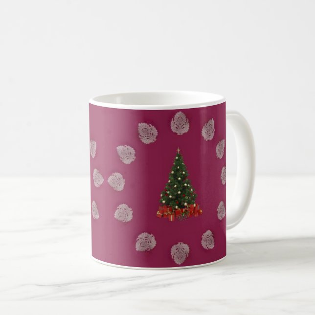 Mug Burgundy thème de Noël motifs or (Devant droit)