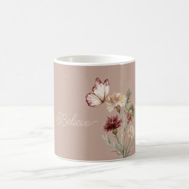 Mug Burgundy White Butterfly Flowers (Centre)