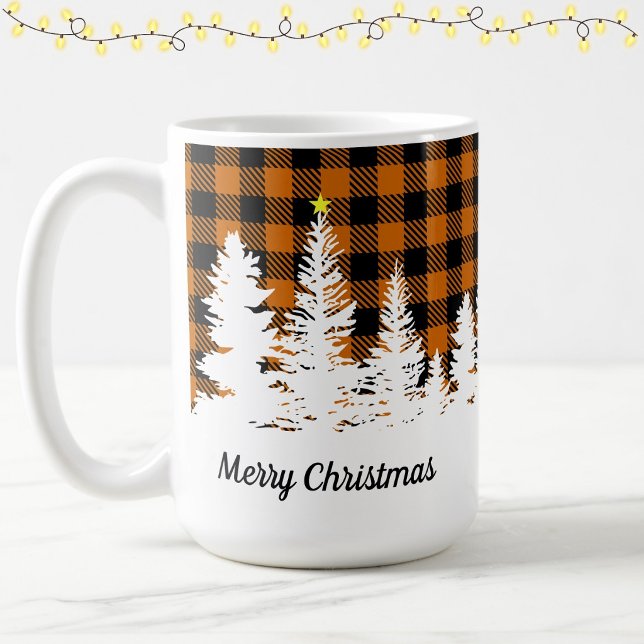 Mug Burnt Orange Buffalo Plaid Forest Joyeux Noël  (Créateur téléchargé)