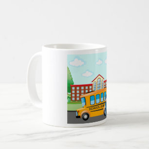 Mug Bus scolaire jaune avec chauffeur et bâtiment scol