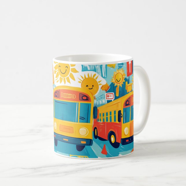 Mug bus scolaire jaune classique rempli d'enfants heur (Devant droit)