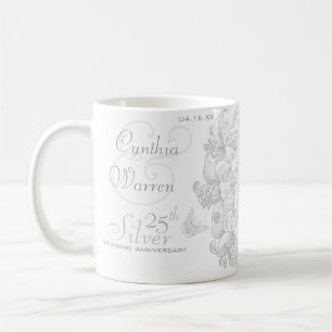 Mug Butterfly Lilies 25e anniversaire Mariage d'argent