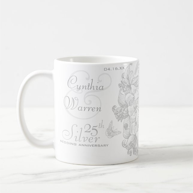Mug Butterfly Lilies 25e anniversaire Mariage d'argent (Gauche)