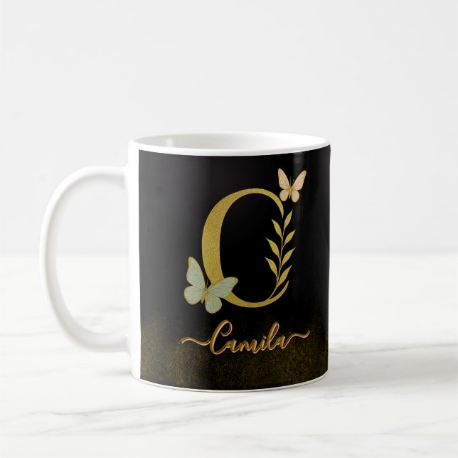 Mug C Or Personnalisé - Monogramme Papillon (Gauche)