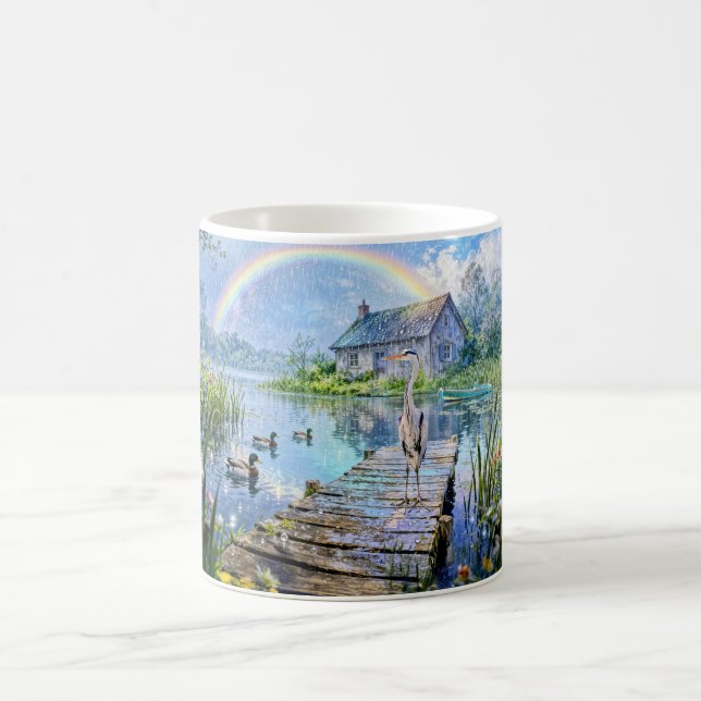Mug Cabane arc-en-ciel avec canards, héron et ruisseau (Centre)