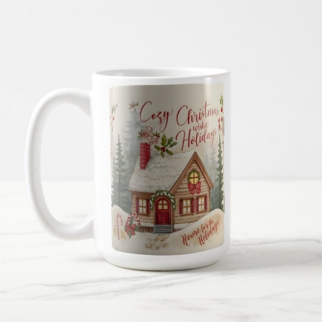 Mug Cabane de Noël Cosy – Tasse de Fêtes de Noël à (Gauche)
