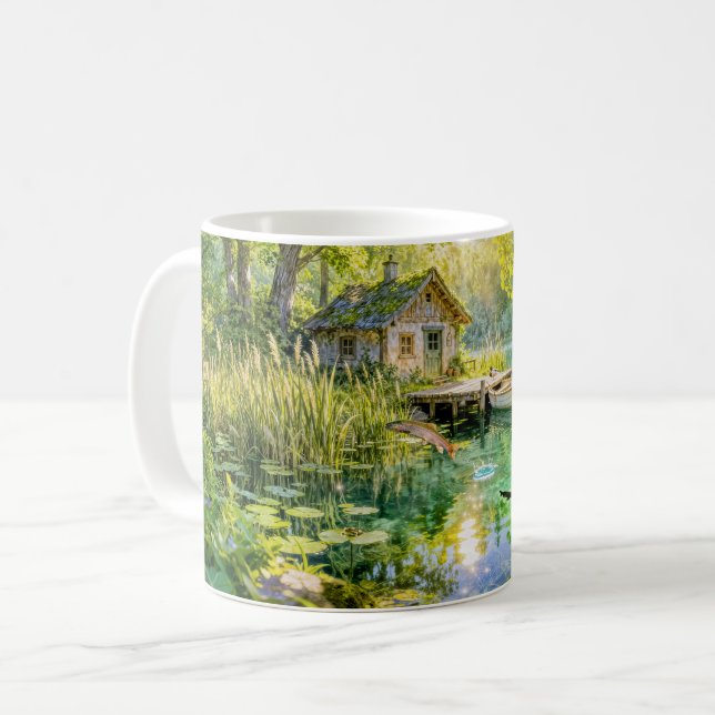 Mug Cabane du ruisseau forestier avec canards, pierre  (Devant gauche)
