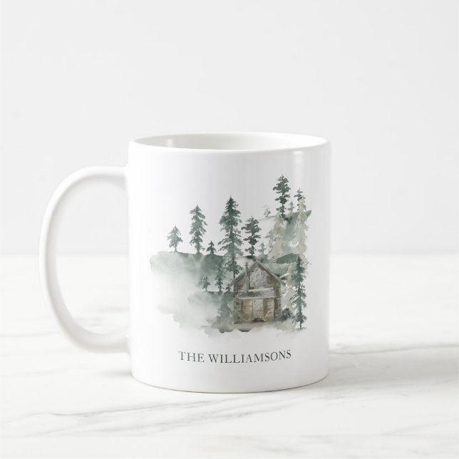 Mug Cabane Rustique Noël Personnalisé Vert Forêt de No (Gauche)
