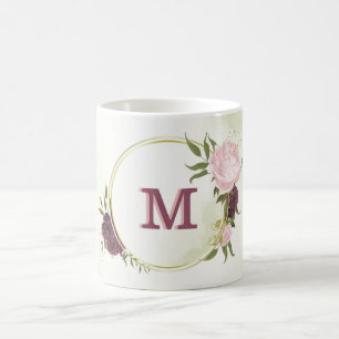 Mug cabernet vert rose fleuri