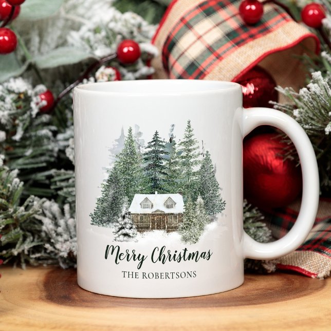 Mug Cabine de bois de Noël rustique (Créateur téléchargé)