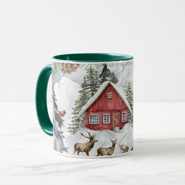 Mug Cabine de neige en hiver Forêt de bois de cerfs Mu (Devant gauche)