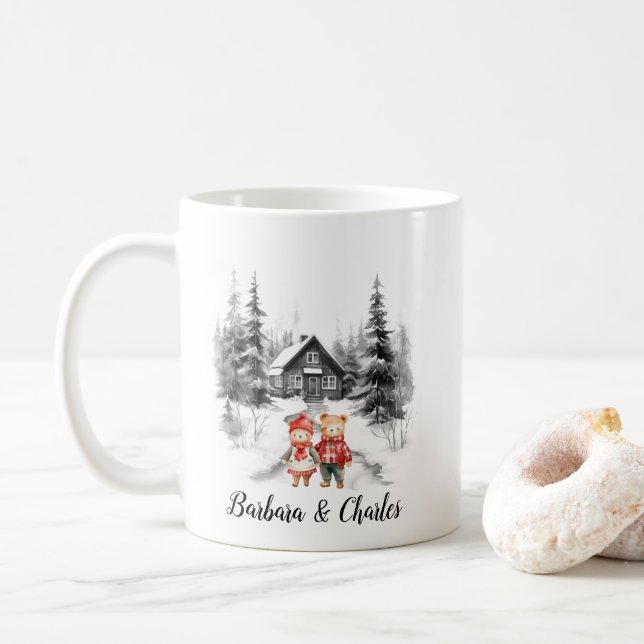 Mug Cabine de Noël Woods nouveau marié Couple minimali (Avec donut)