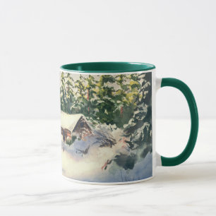 Mug CABINE de RONDIN dans la NEIGE par SHARON SHARPE