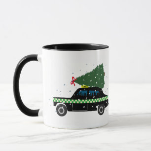 Mug Cabine noire Taxi Arbre de Noël Dessin Neige
