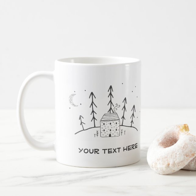 Mug Cabine simple en rondins Lake House Woods Texte pe (Avec donut)