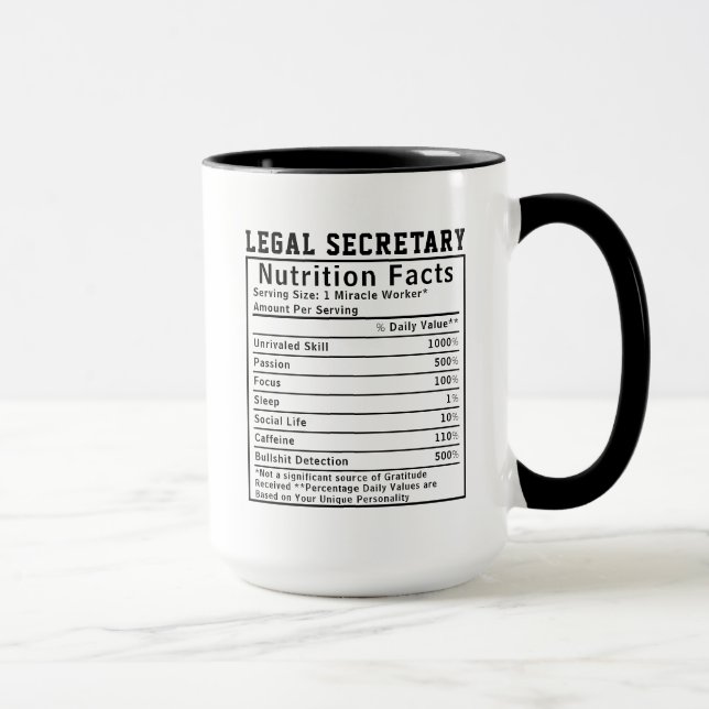 Mug Cabinet d'avocats Faits nutritionnels secrétaire j (Droite)