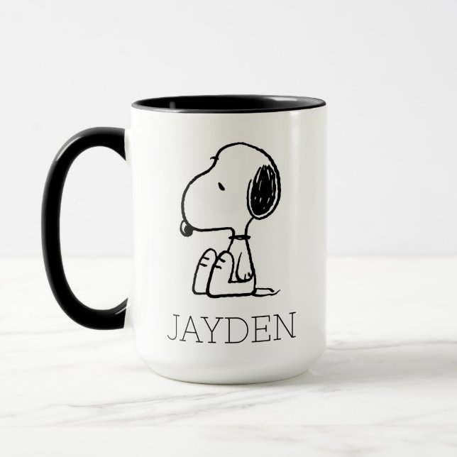 Mug cacahuètes | Snoopy En Bas | Ajouter Votre Nom (Gauche)