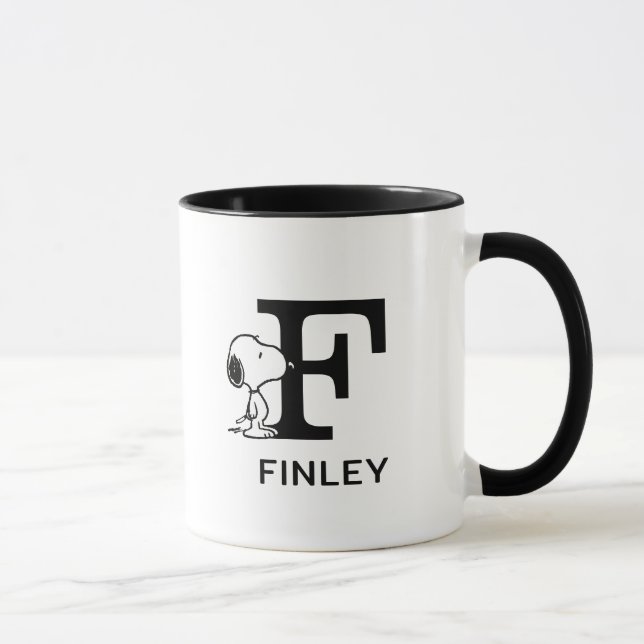 Mug cacahuètes | Snoopy Nom & Monogramme F (Droite)