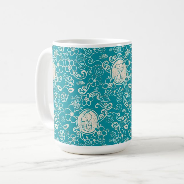 Mug cacahuètes | Snoopy Turquoise Tropical Beach Motif (Devant gauche)