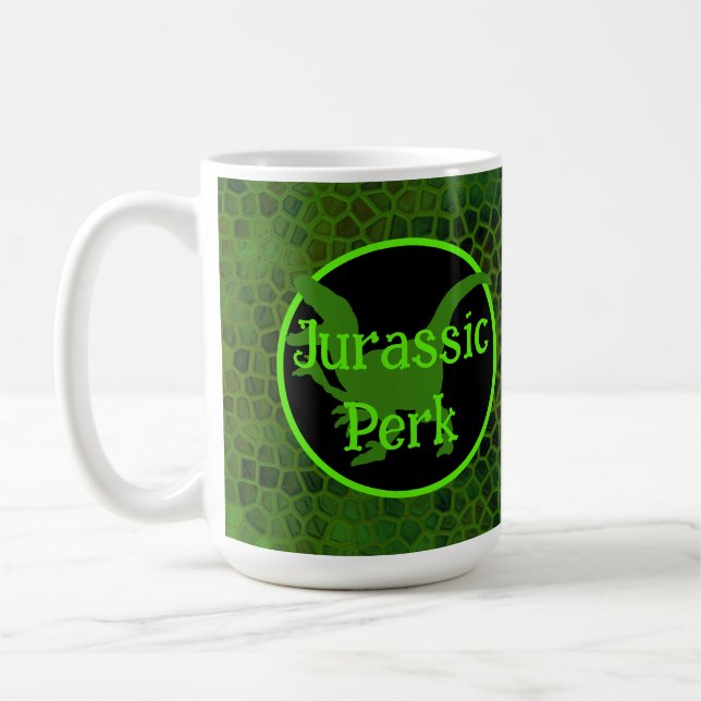 Mug Cache Jurassique en Cuir de Dinosaure Vert  (Gauche)