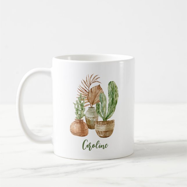 Mug Cactus aquarelle Boho Pampas Plante Personnalisée (Gauche)