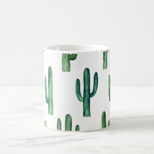 Mug Cactus aquarelle. Motif botanique vert. Moderne