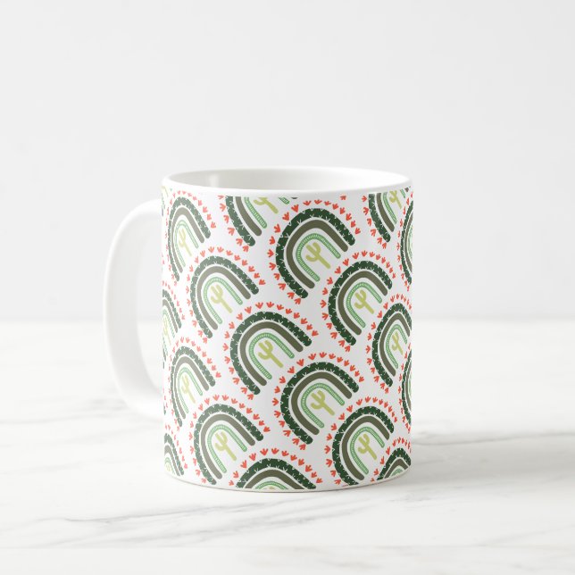 Mug Cactus Arc en Ciel Orange Vert Moderne Désert Amus (Devant gauche)