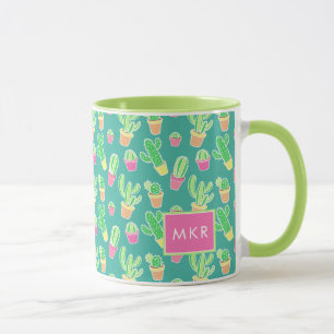 Mug Cactus au néon d'aquarelle dans le motif de pots