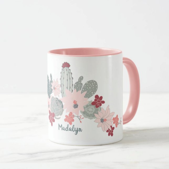 Mug Cactus Cactus Rose Succulents Motif Avec Nom (Créateur téléchargé)