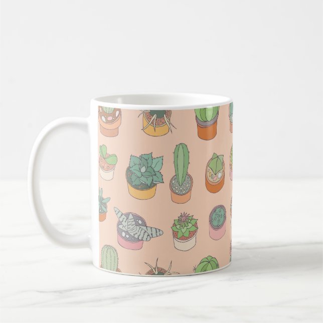 Mug Cactus dans les pots, motif vintage. (Gauche)
