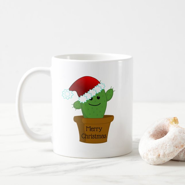 Mug Cactus de Noël dans un chapeau de Père Noël (Avec donut)
