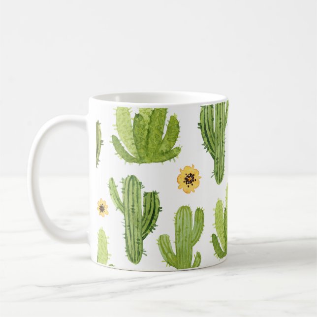 Mug Cactus du désert vert : Aquarelle transparente (Gauche)