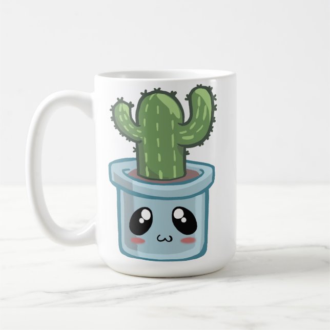 Mug Cactus Kawai Vert Succulent Aquarelle Plante (Gauche)