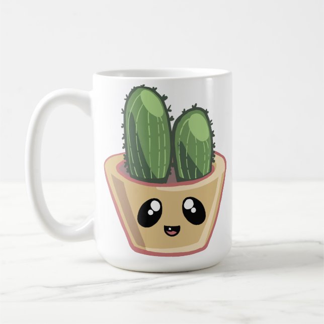 Mug Cactus Kawai Vert Succulent Aquarelle Plante Caf (Gauche)