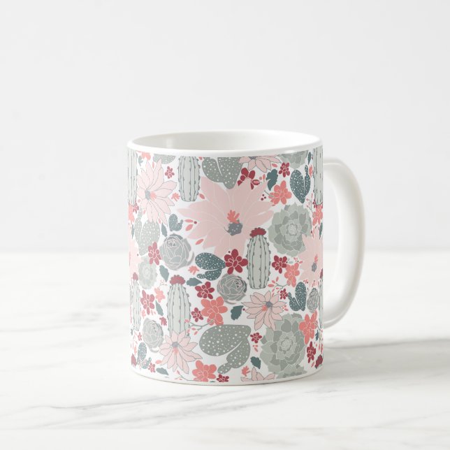 Mug Cactus mignon vert rose Succulents Motif (Devant droit)