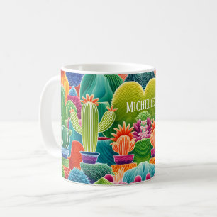 Mug Cactus Potonnés Abstraits Avec Nom