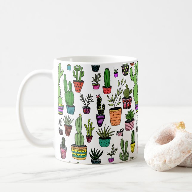 Mug Cactus Pots Plante mignon Motif coloré (Avec donut)