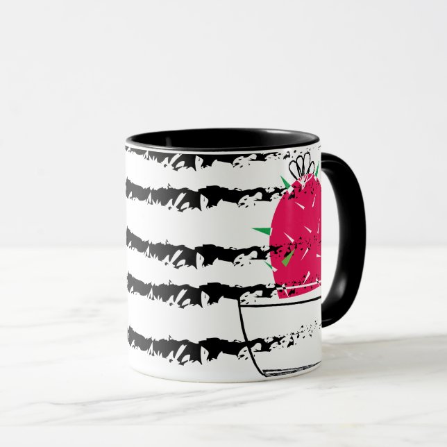 Mug Cactus rose Monogramme rayé (Devant droit)