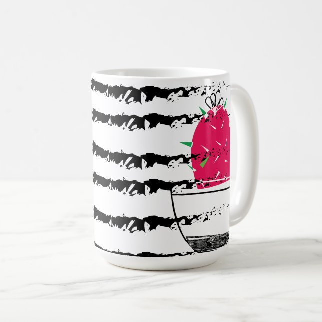 Mug Cactus rose monogramme rayé (Devant droit)