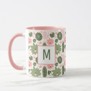 Mug Cactus Succulents Rose Vert Avec Monogramme