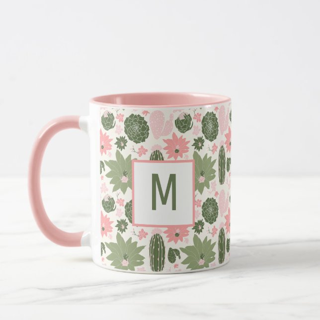 Mug Cactus Succulents Rose Vert Avec Monogramme (Gauche)